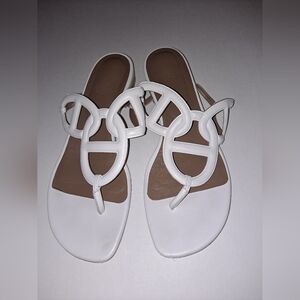 Hermes White Leather Sandals